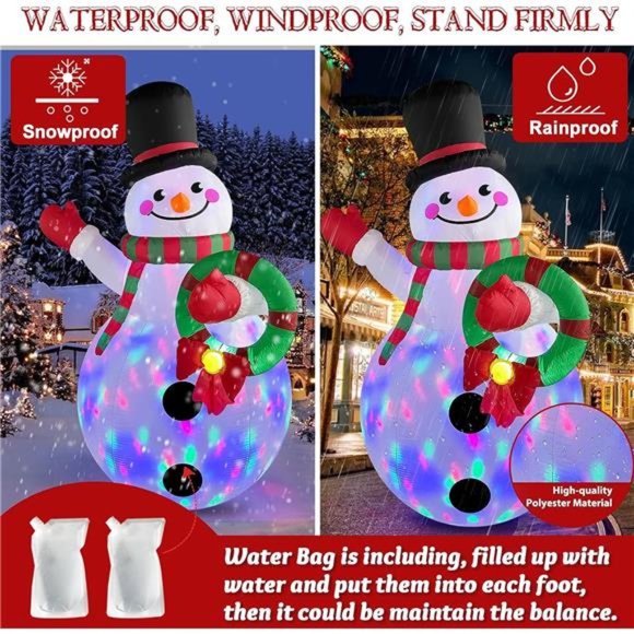 8FT Christmas Inflatable Snowman Holding Garland With Colorful LEDs Lights - Picture 6 of 6
